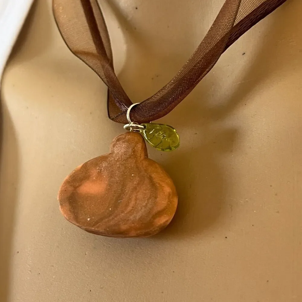 Pumpkin Necklace Polymer Clay Pendant Jack O Lantern Halloween Silver 925 Clasp